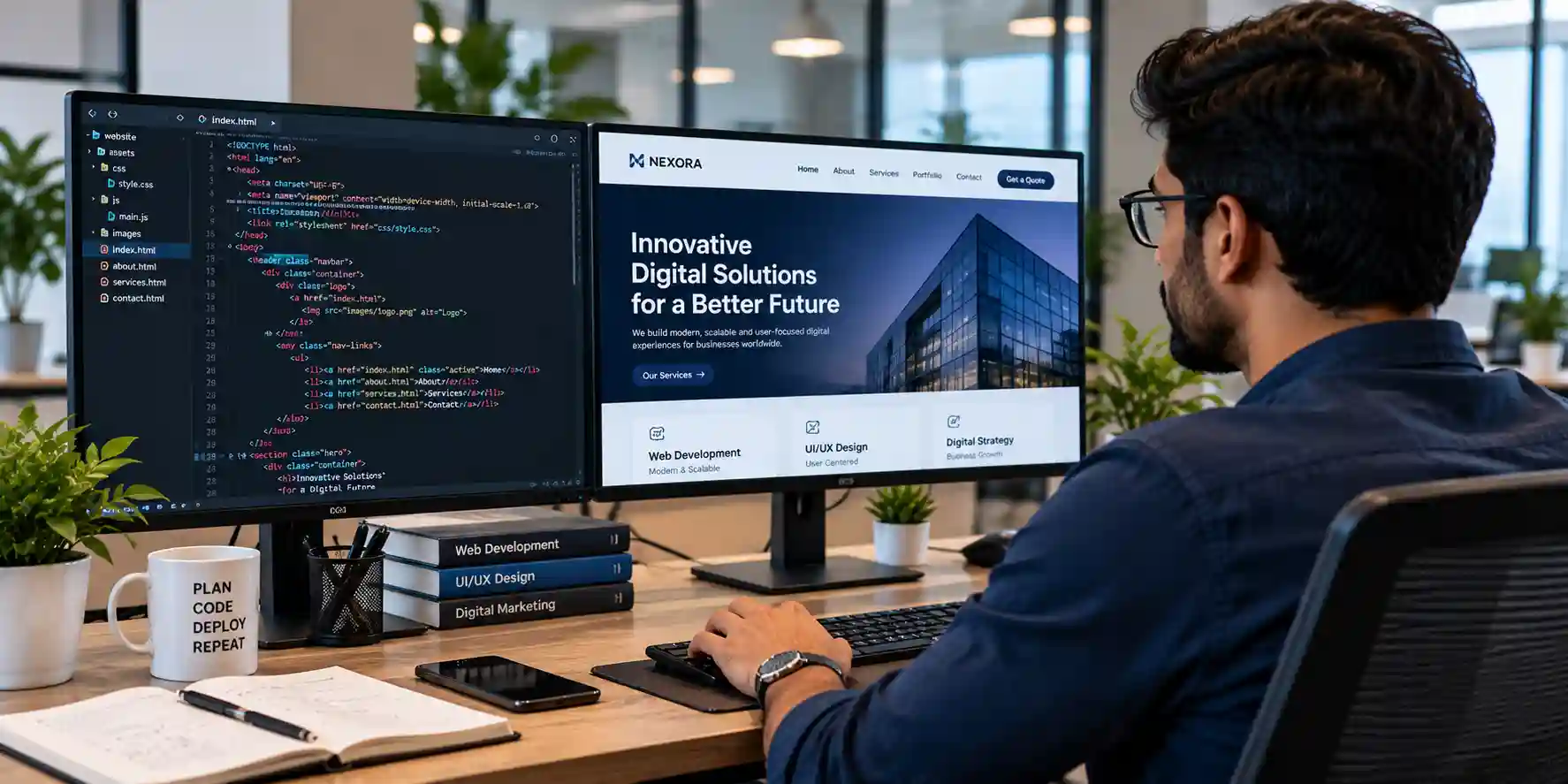 Developer working on a website
